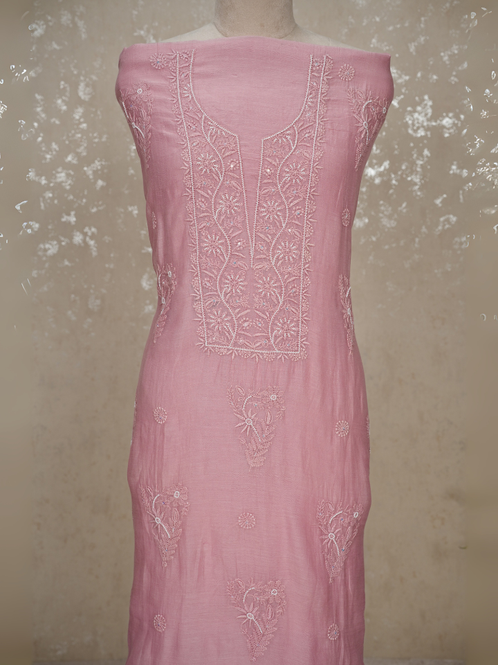 Chikankari Mul Chanderi Suit with Pearl & Sequin Embroidery