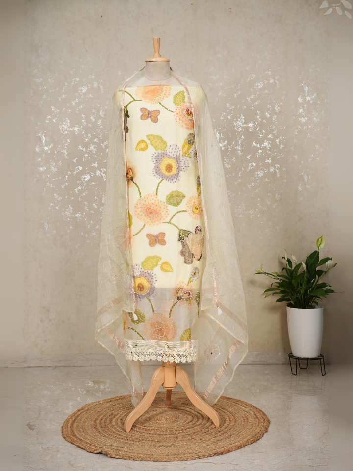 Organza silk shirt with beads and sequence heavy embroidery on shirt and dupatta with pure crepe bottoms