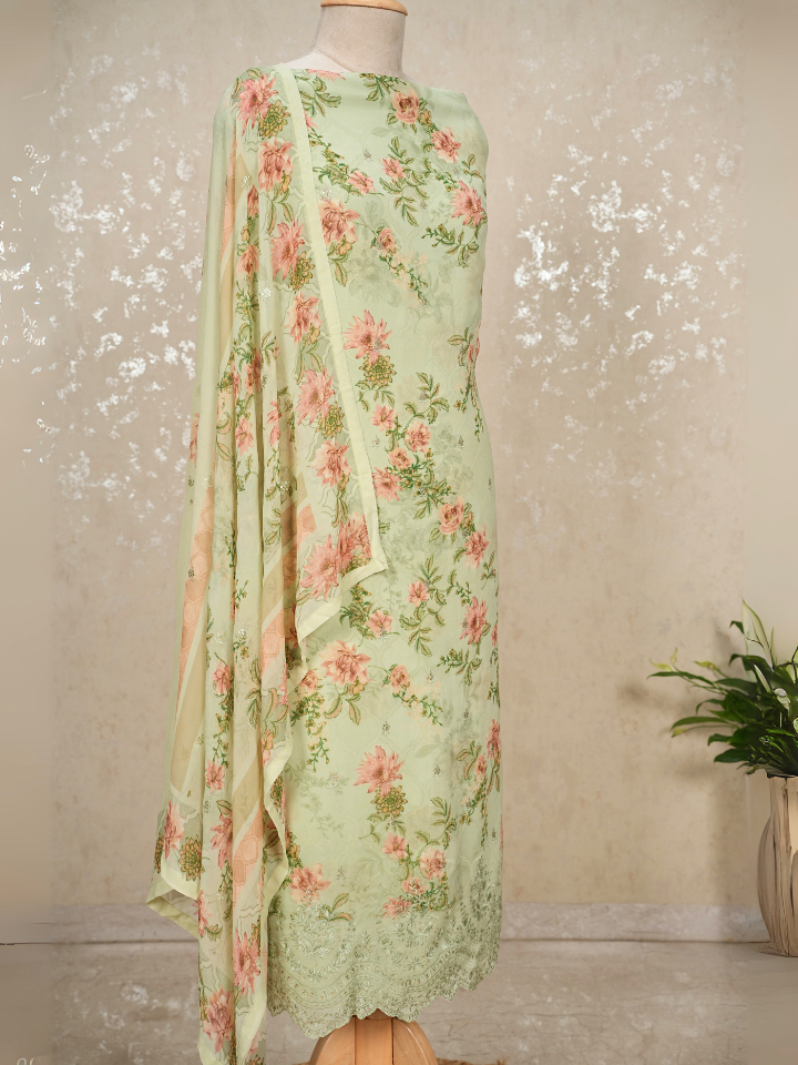 Sequined Pure Georgette Printed Suit with Crepe Bottom