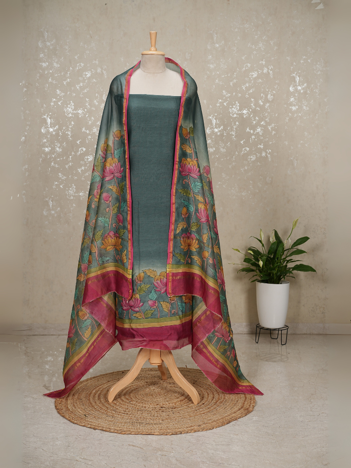 Maheshwari Silk Handpainted kalamkari suits 3pc set