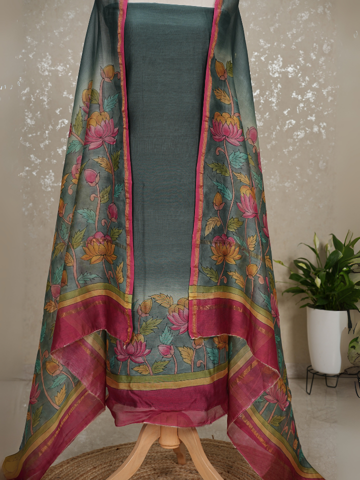 Maheshwari Silk Handpainted kalamkari suits 3pc set