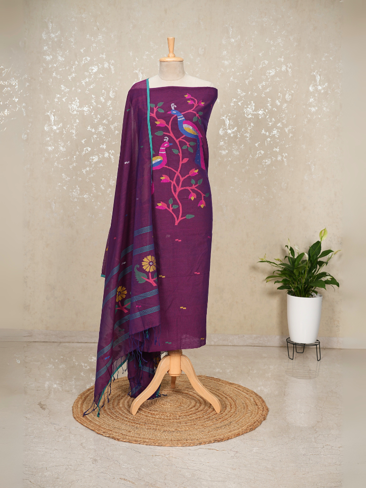 Peacock Motif mul cotton Jamdani Handloom 2-Piece Set