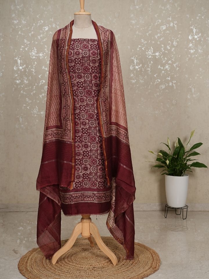 Maheshwari silk suits with digital printed shirt and dupatta with plain imported silk bottom
