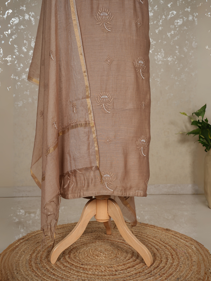Chikankari Mul Chanderi Suit with Pearl & Sequin Embroidery