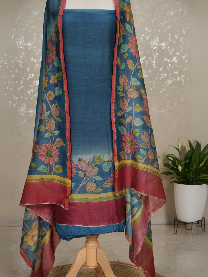 Maheshwari Silk Handpainted kalamkari suits 3pc set