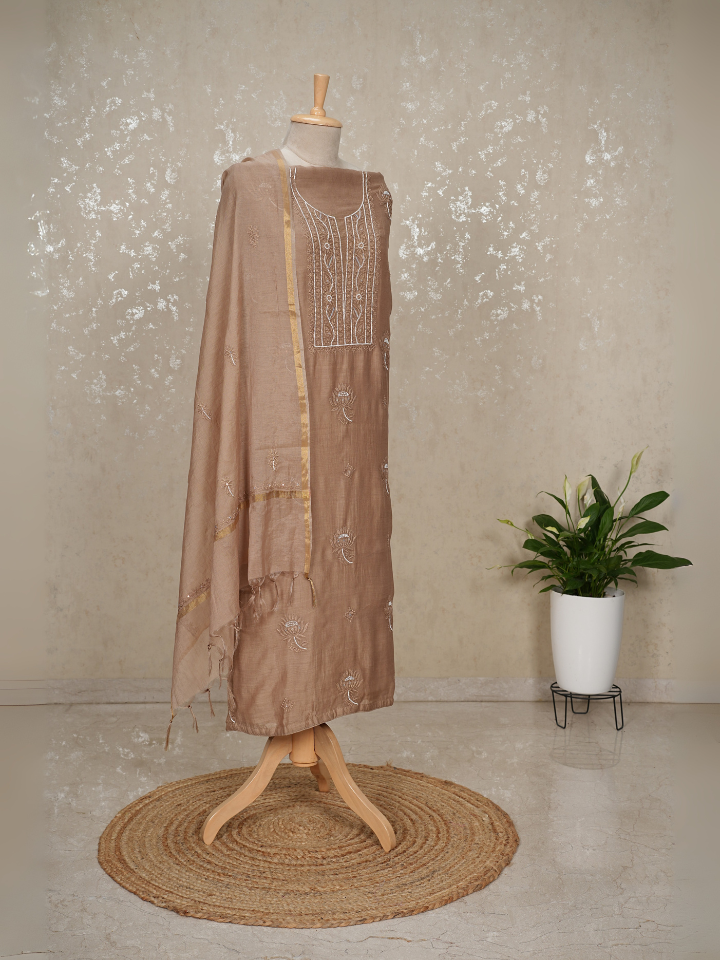 Chikankari Mul Chanderi Suit with Pearl & Sequin Embroidery