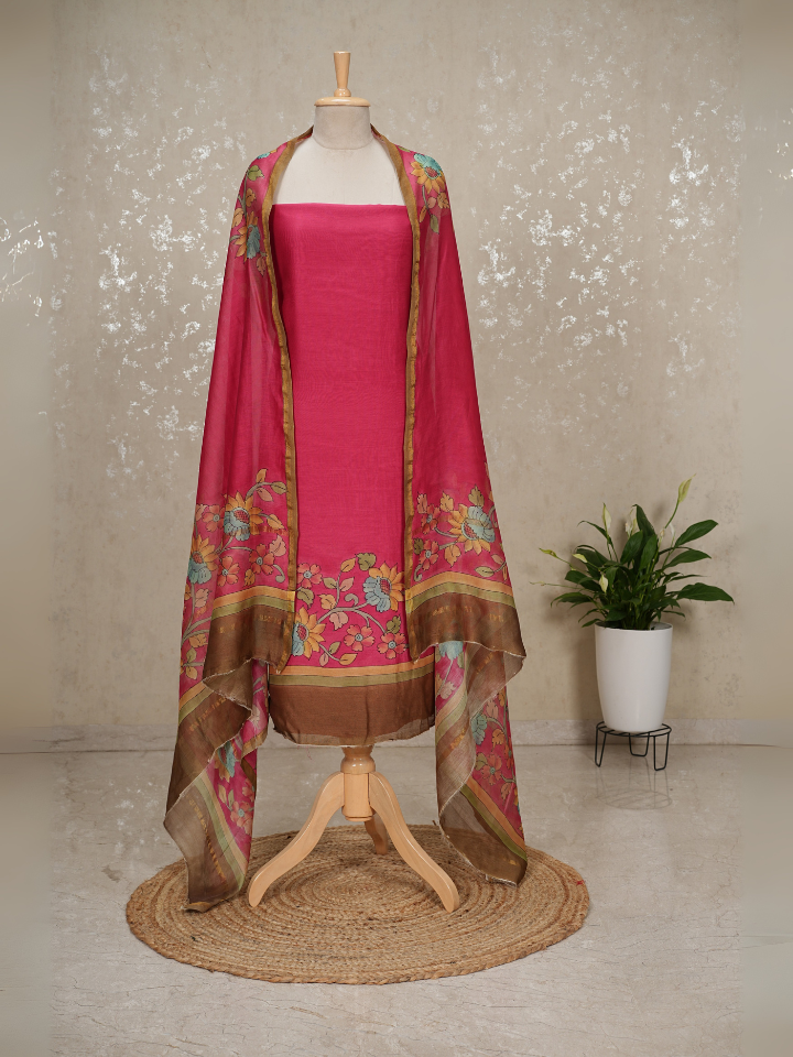 Maheshwari Silk Handpainted kalamkari suits 3pc set