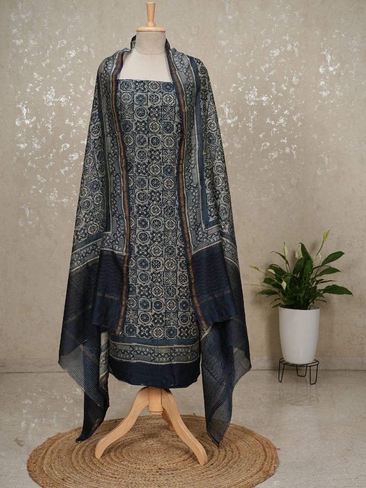 Maheshwari silk suits with digital printed shirt and dupatta with plain imported silk bottom