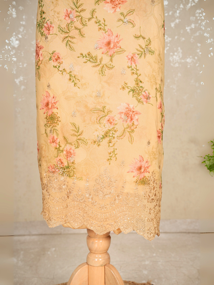 Sequined Pure Georgette Printed Suit with Crepe Bottom