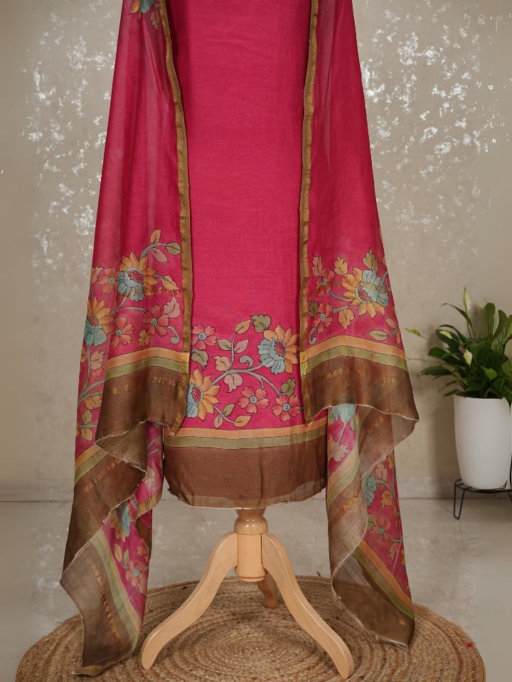 Maheshwari Silk Handpainted kalamkari suits 3pc set