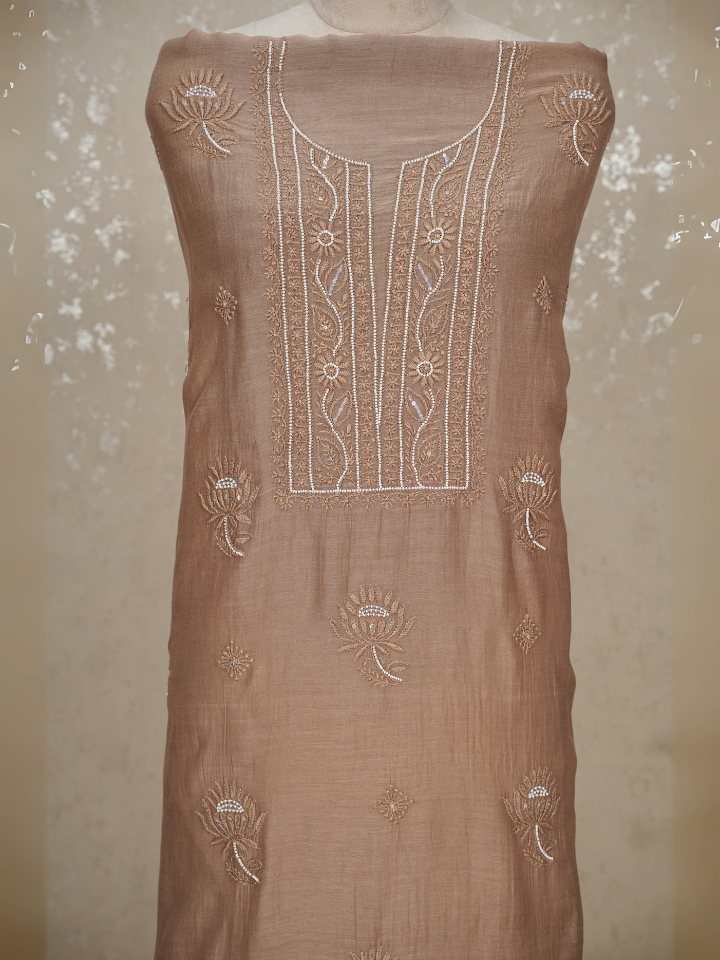 Chikankari Mul Chanderi Suit with Pearl & Sequin Embroidery