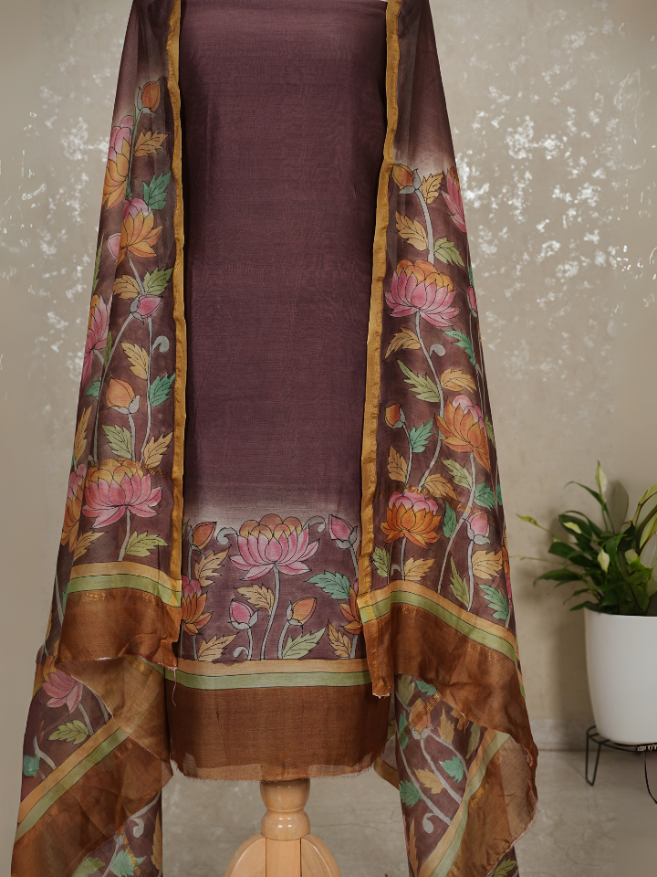 Maheshwari Silk Handpainted kalamkari suits 3pc set