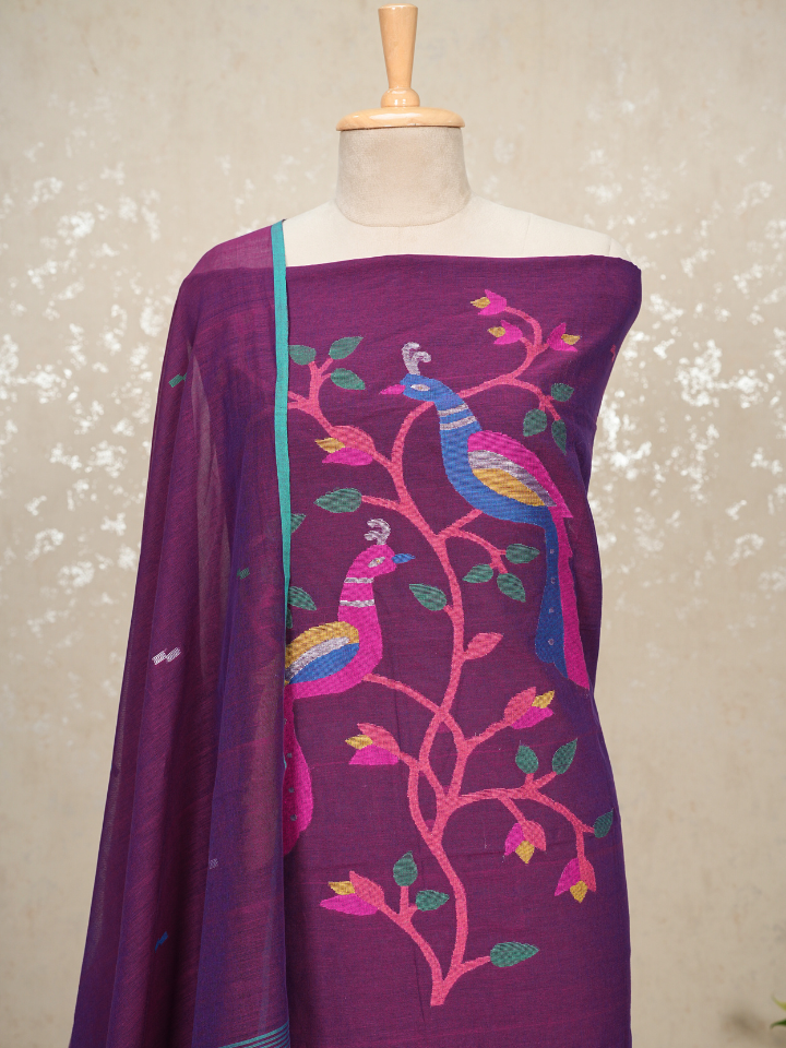 Peacock Motif mul cotton Jamdani Handloom 2-Piece Set