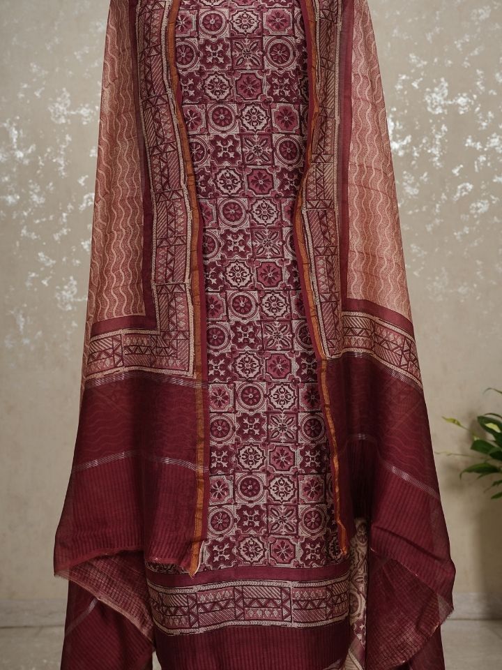 Maheshwari silk suits with digital printed shirt and dupatta with plain imported silk bottom
