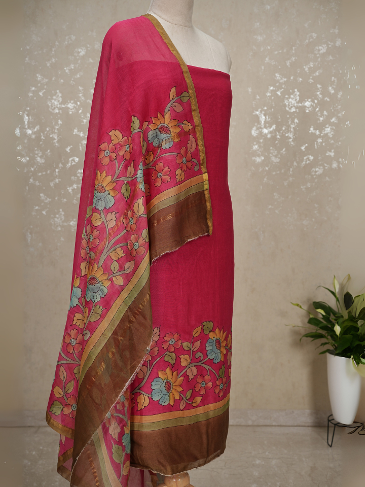 Maheshwari Silk Handpainted kalamkari suits 3pc set