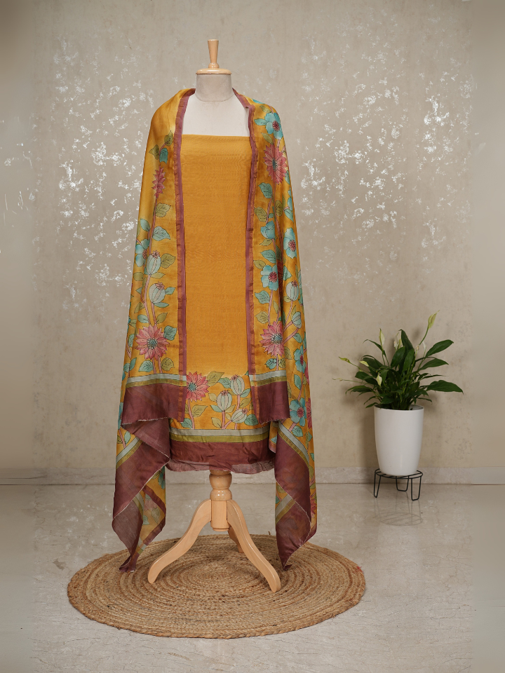 Maheshwari Silk Handpainted kalamkari suits 3pc set