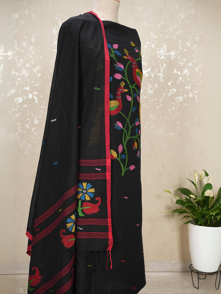 Peacock Motif mul cotton Jamdani Handloom 2-Piece Set