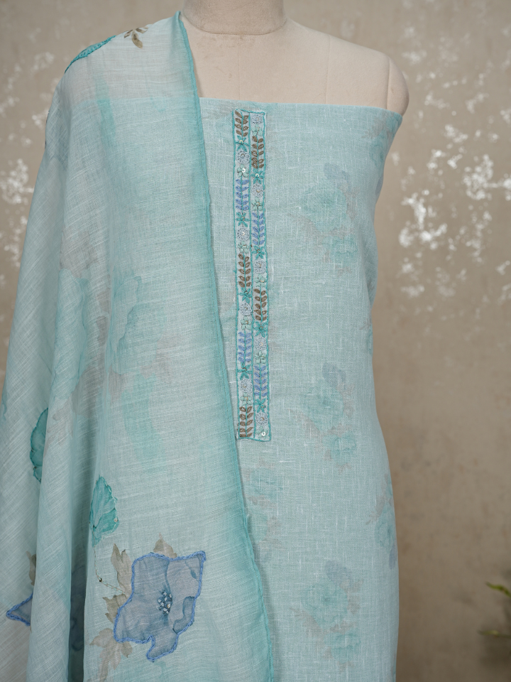 Embroidered Linen 3-Piece Suit with Imported Bottom