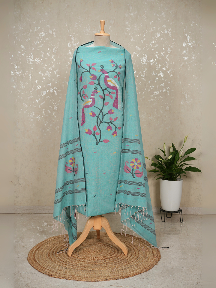 Peacock Motif mul cotton Jamdani Handloom 2-Piece Set
