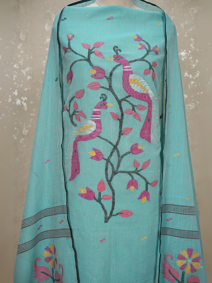 Peacock Motif mul cotton Jamdani Handloom 2-Piece Set
