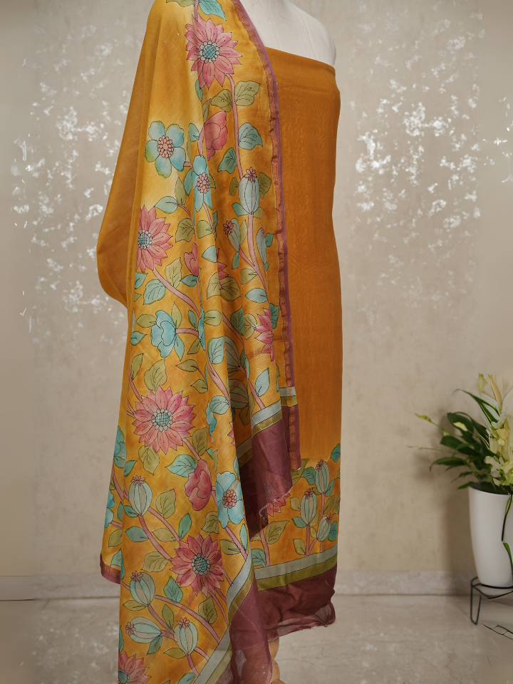 Maheshwari Silk Handpainted kalamkari suits 3pc set