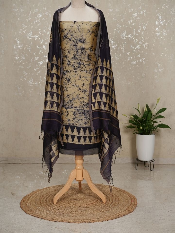 Batik Maheshwari 3-Piece Suit with Imported Bottom