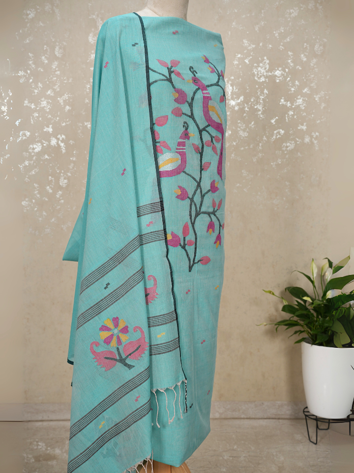 Peacock Motif mul cotton Jamdani Handloom 2-Piece Set