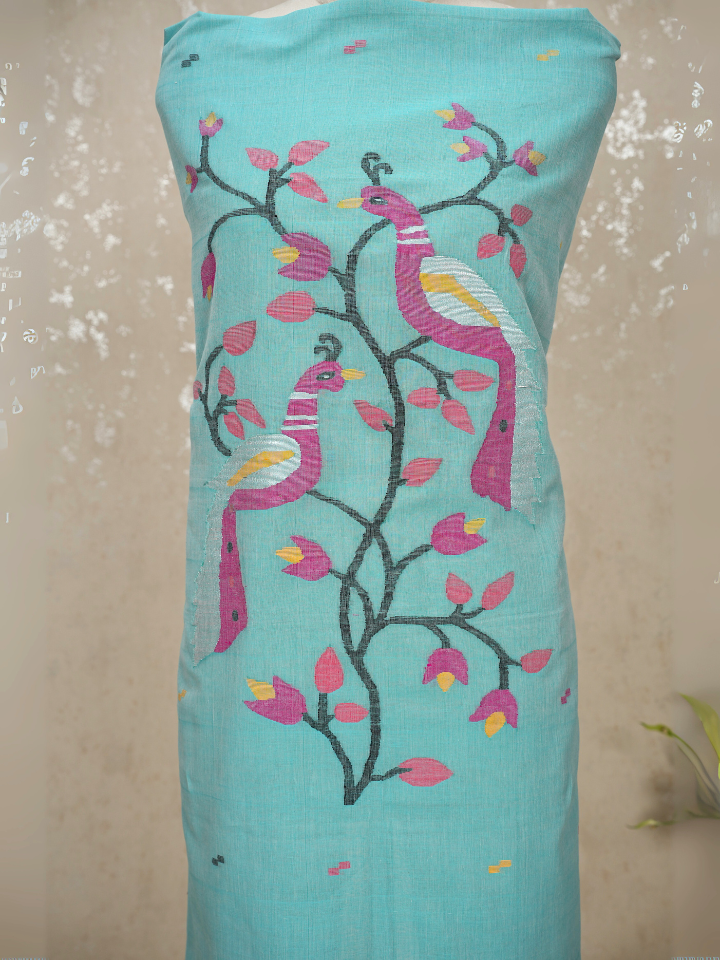 Peacock Motif mul cotton Jamdani Handloom 2-Piece Set