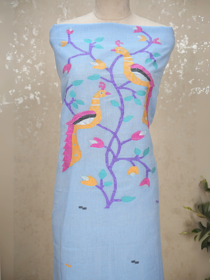 Peacock Motif mul cotton Jamdani Handloom 2-Piece Set