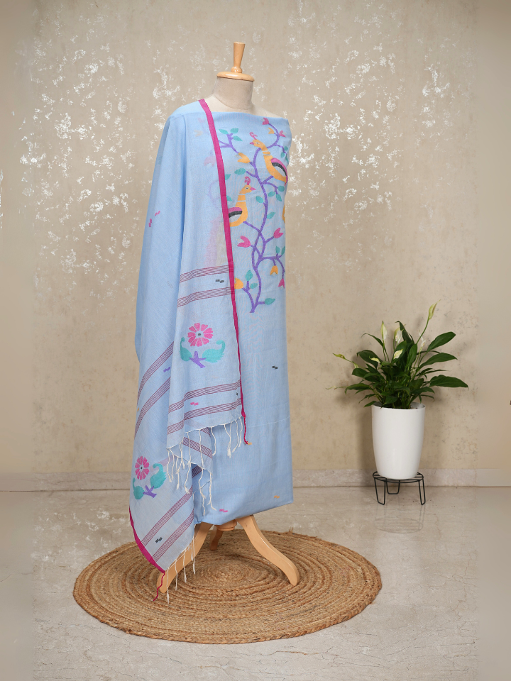 Peacock Motif mul cotton Jamdani Handloom 2-Piece Set