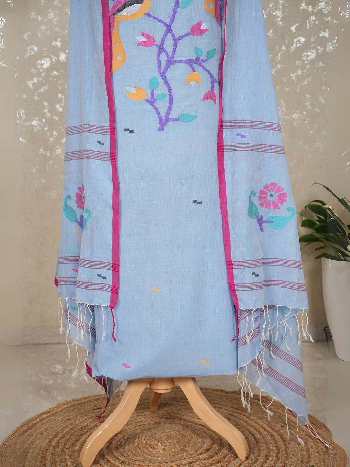 Peacock Motif mul cotton Jamdani Handloom 2-Piece Set