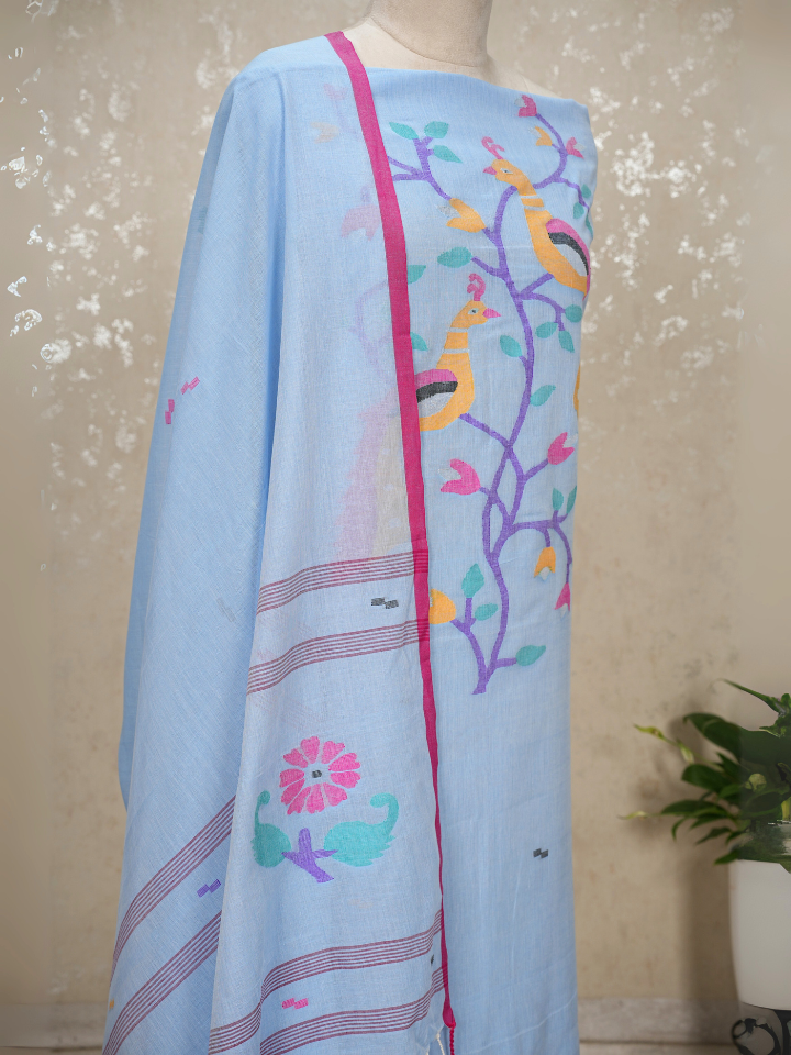 Peacock Motif mul cotton Jamdani Handloom 2-Piece Set