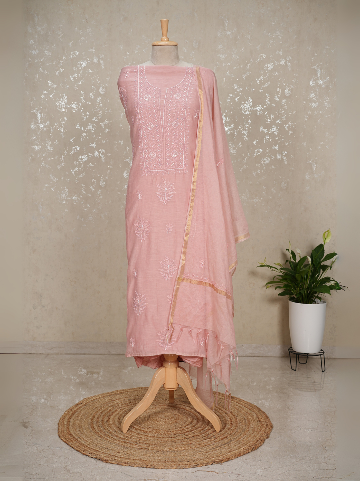 Chikankari Mul Chanderi Suit with Pearl & Sequin Embroidery