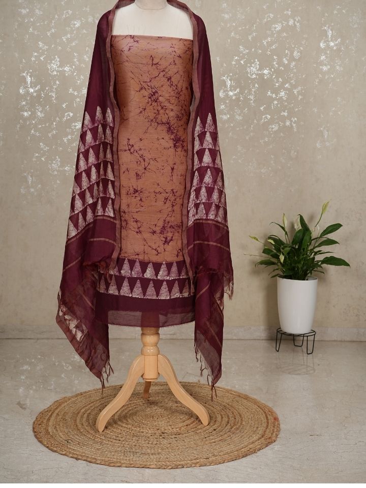 Batik Maheshwari 3-Piece Suit with Imported Bottom