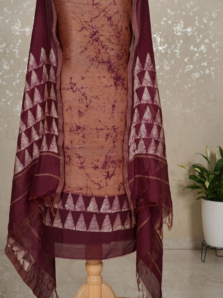 Batik Maheshwari 3-Piece Suit with Imported Bottom