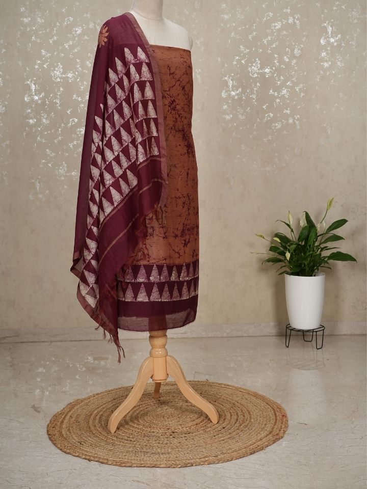 Batik Maheshwari 3-Piece Suit with Imported Bottom
