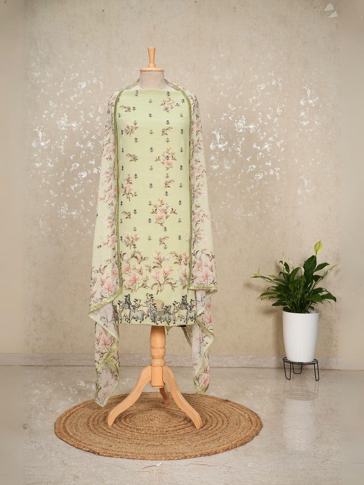 Pichwai Embroidered Pure Georgette Printed Suit Set with pure crepe bottom
