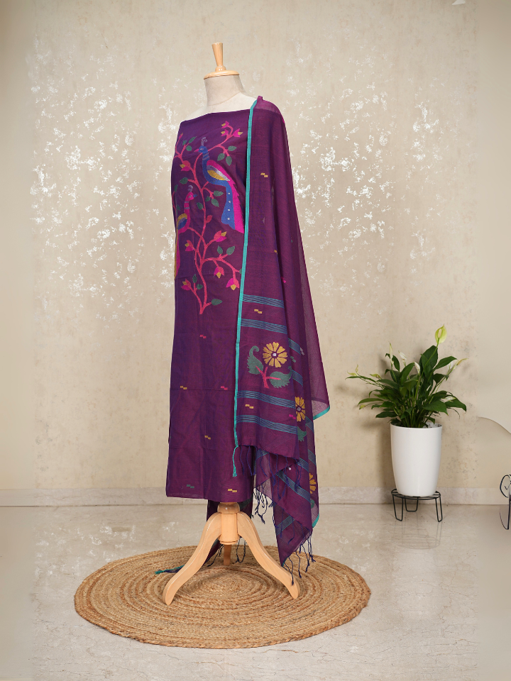 Peacock Motif mul cotton Jamdani Handloom 2-Piece Set