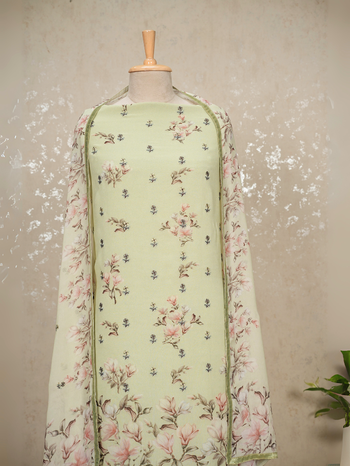 Pichwai Embroidered Pure Georgette Printed Suit Set with pure crepe bottom
