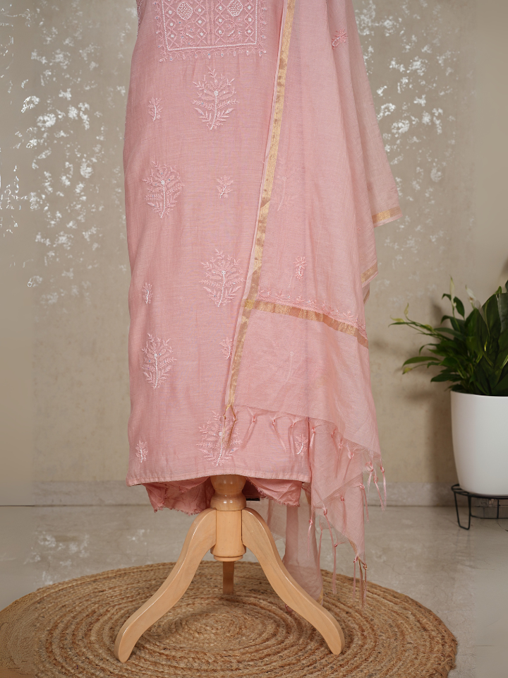Chikankari Mul Chanderi Suit with Pearl & Sequin Embroidery