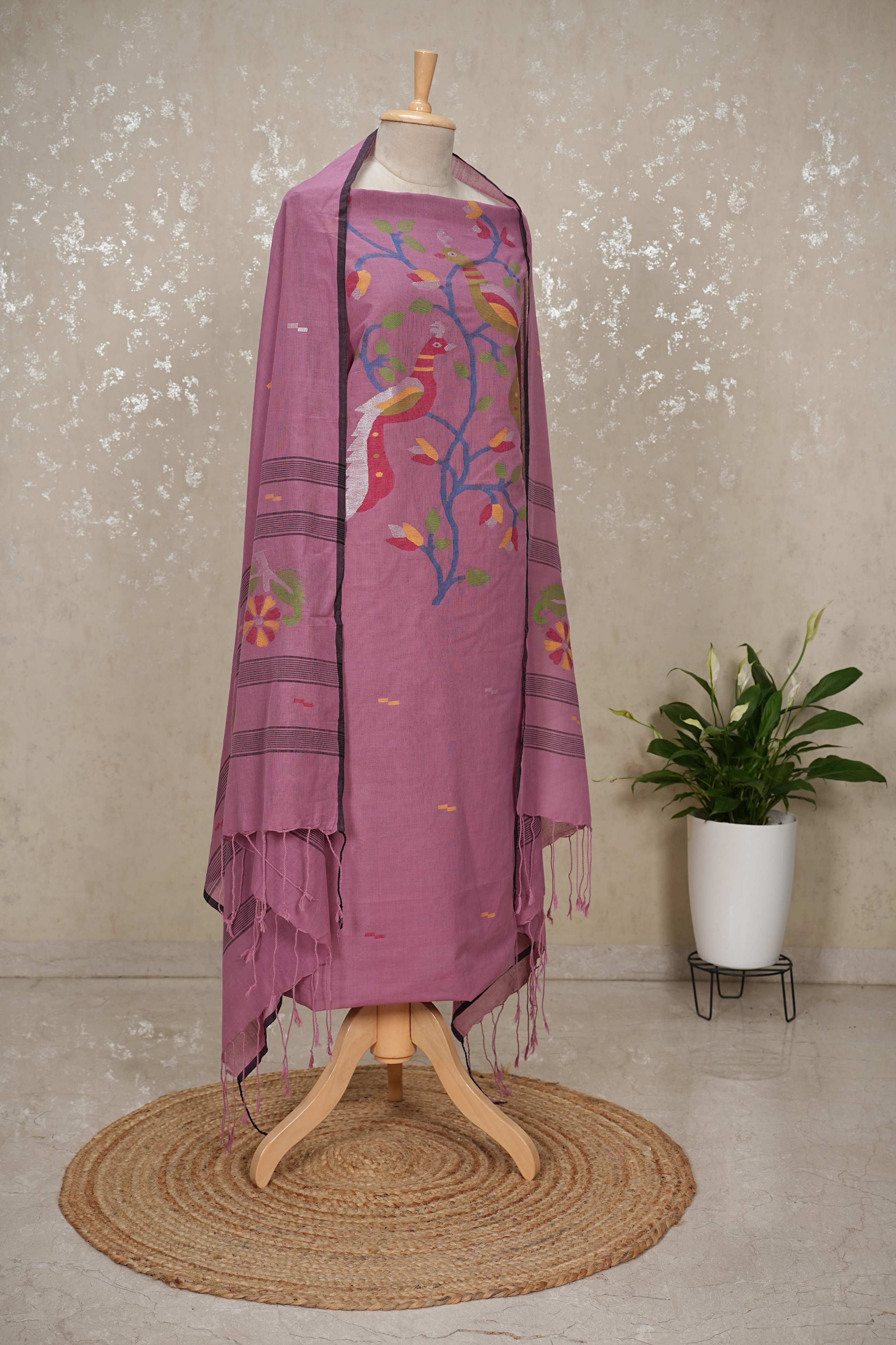 Peacock Motif mul cotton Jamdani Handloom 2-Piece Set