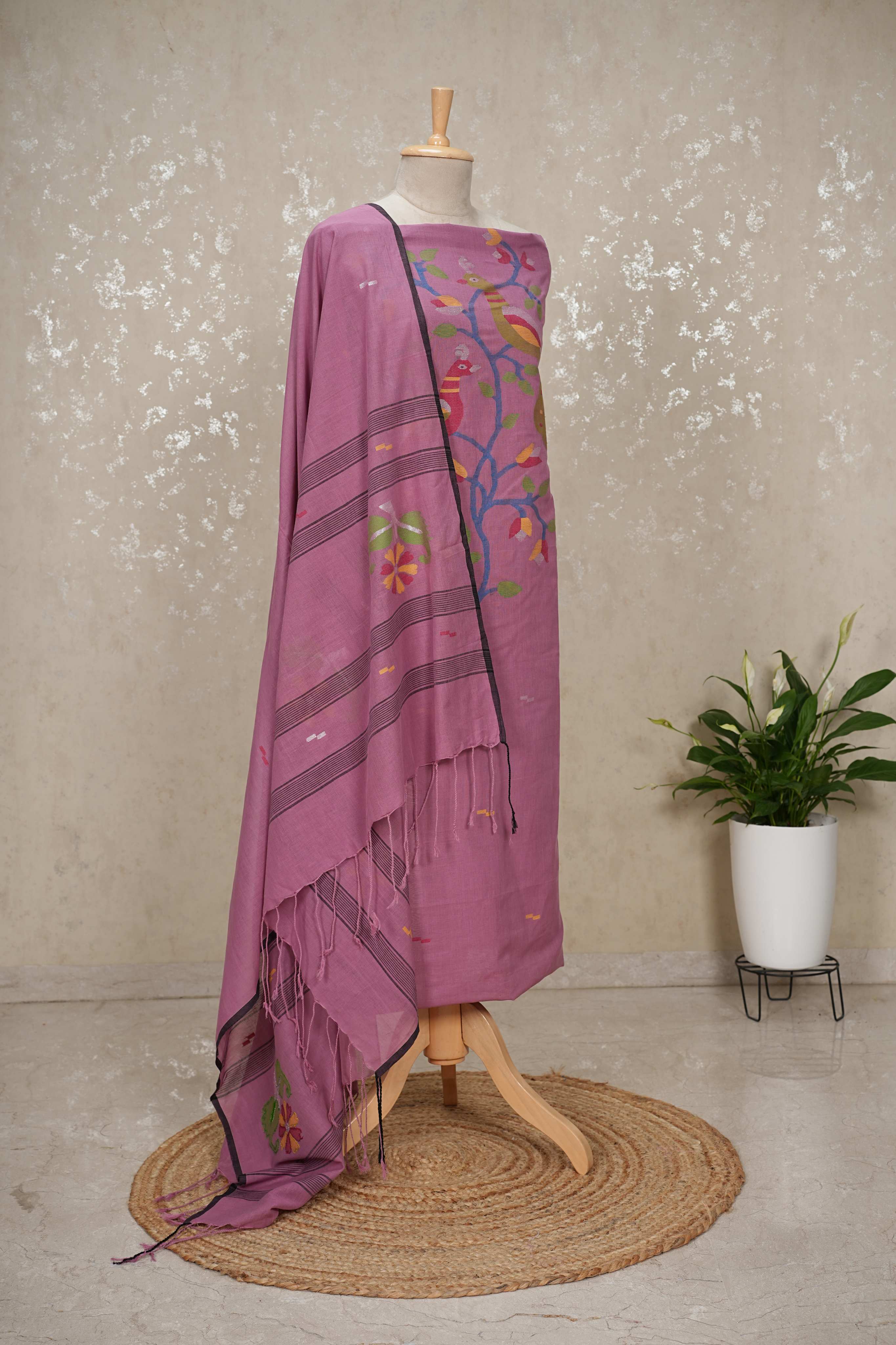 Peacock Motif mul cotton Jamdani Handloom 2-Piece Set