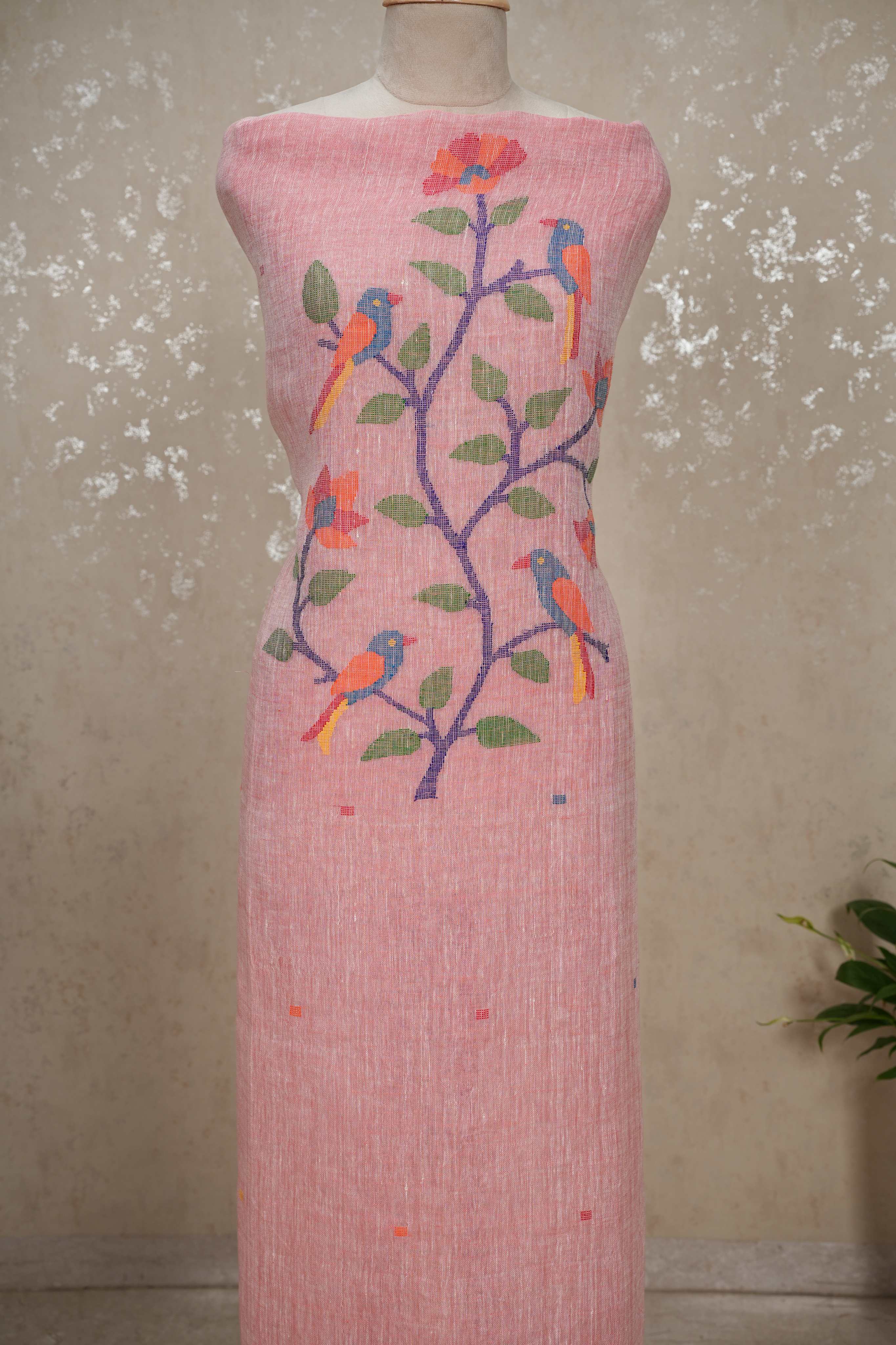 Paithani Jamdani Handloom 2-Piece Suit with Peacock Motif & Tassels