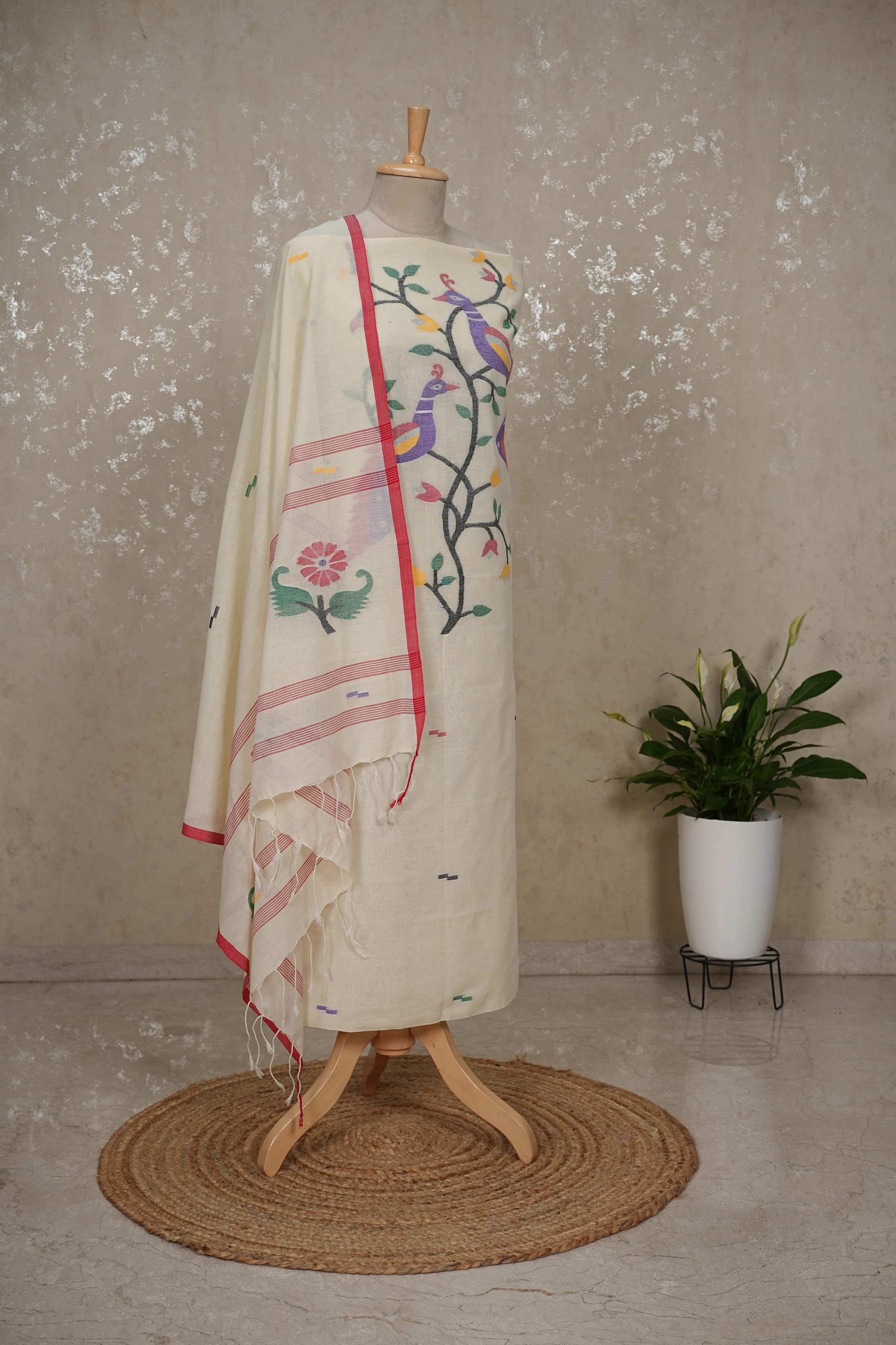 Peacock Motif mul cotton Jamdani Handloom 2-Piece Set