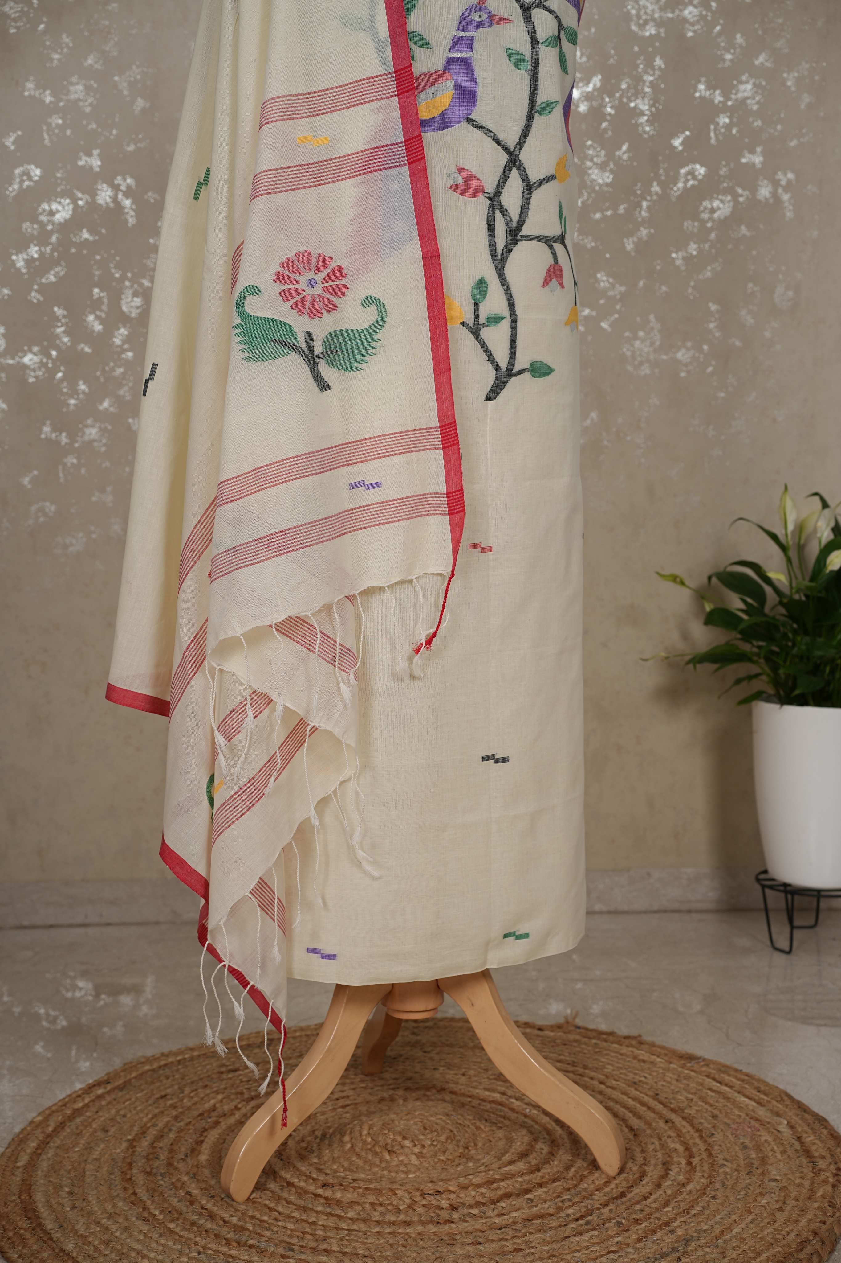 Peacock Motif mul cotton Jamdani Handloom 2-Piece Set