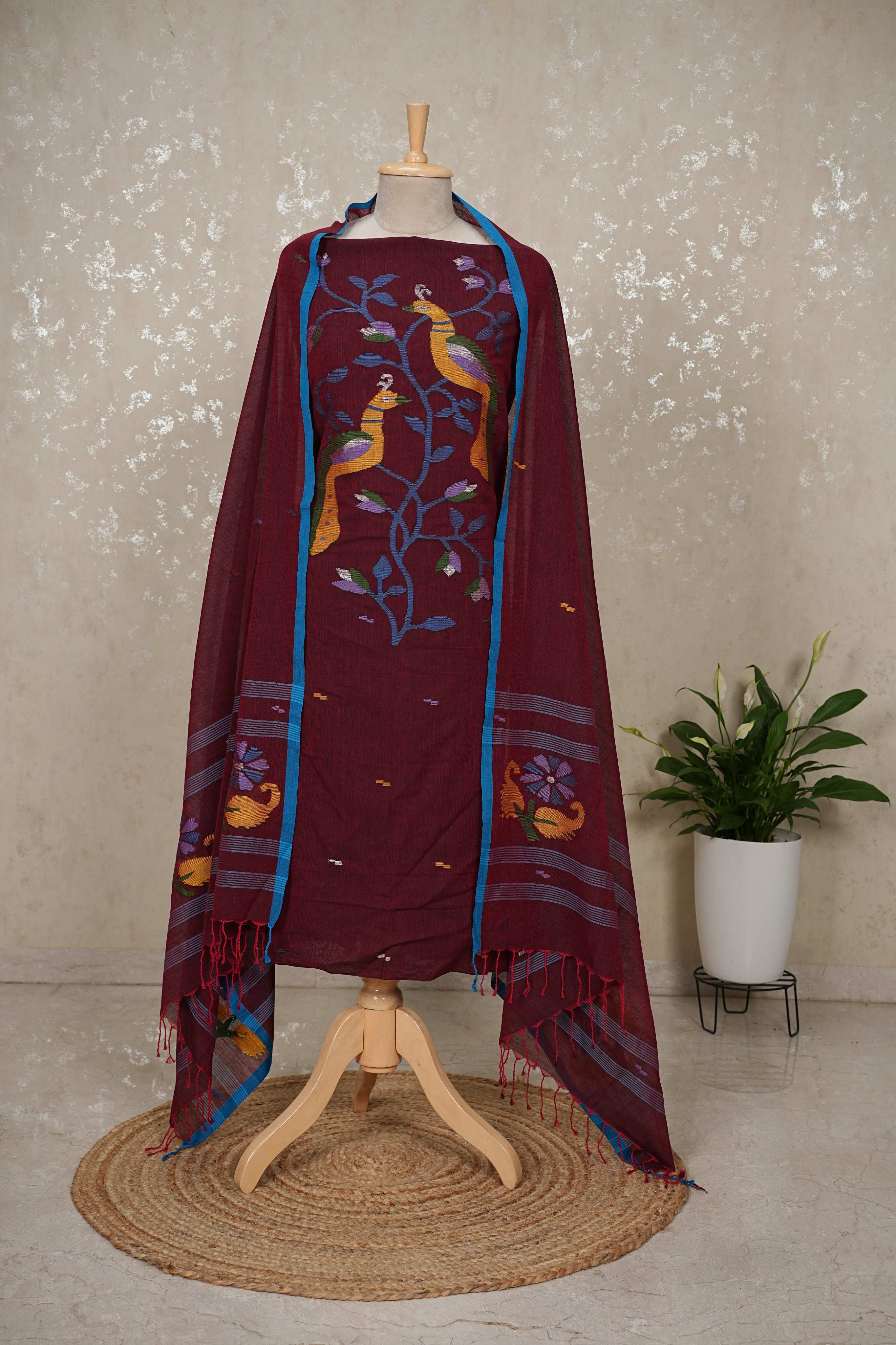 Peacock Motif mul cotton Jamdani Handloom 2-Piece Set