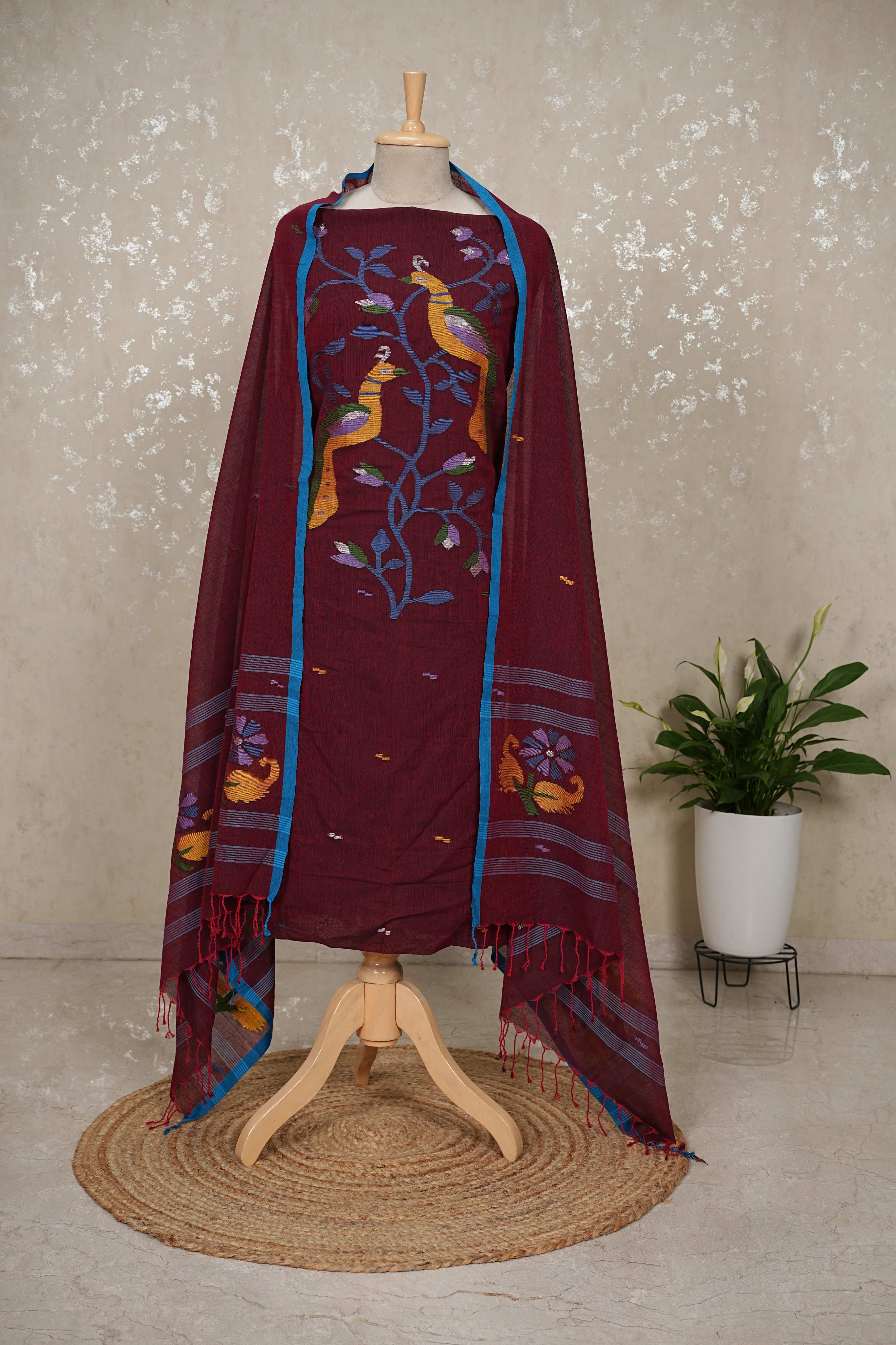 Peacock Motif mul cotton Jamdani Handloom 2-Piece Set