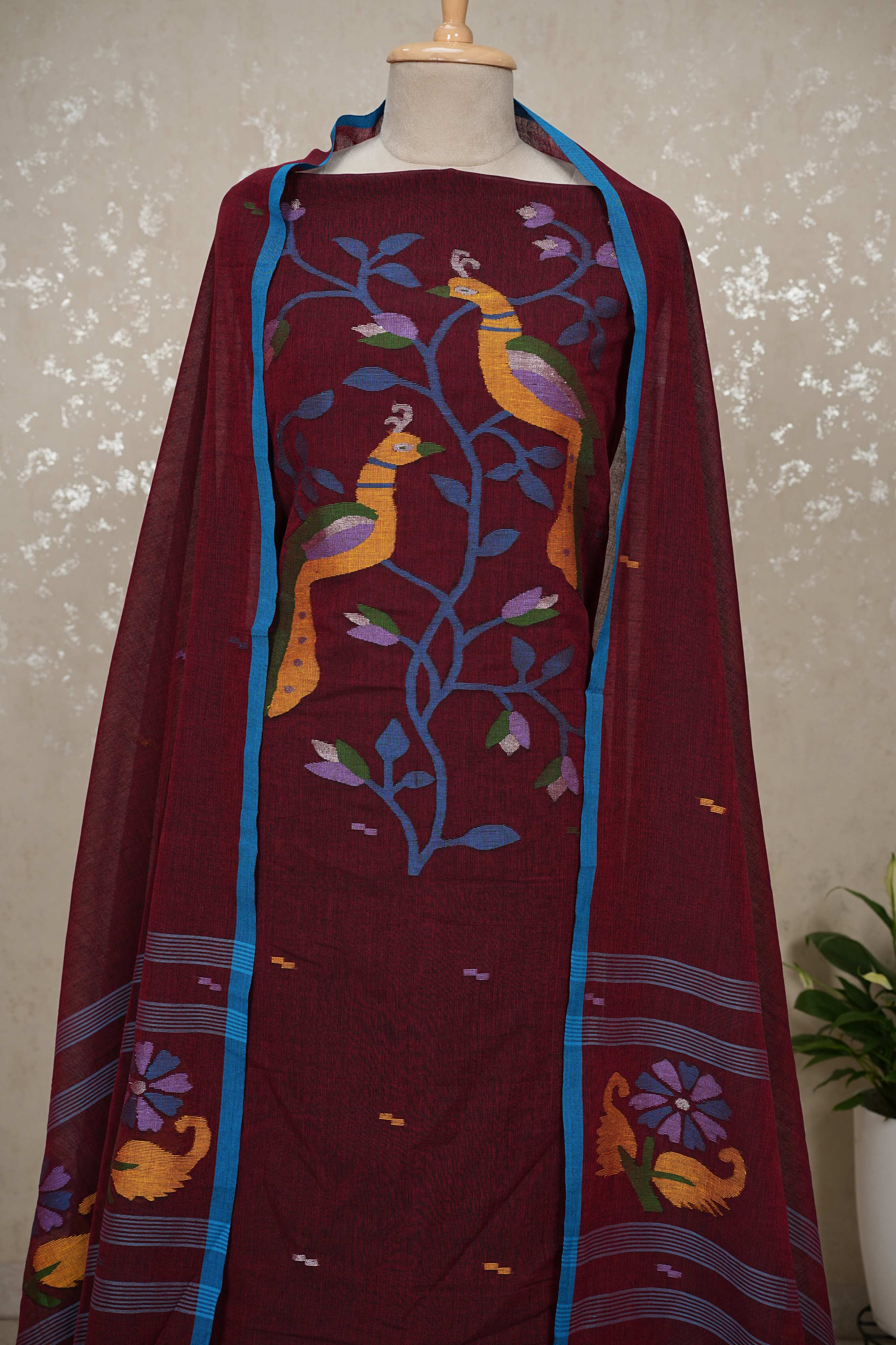 Peacock Motif mul cotton Jamdani Handloom 2-Piece Set