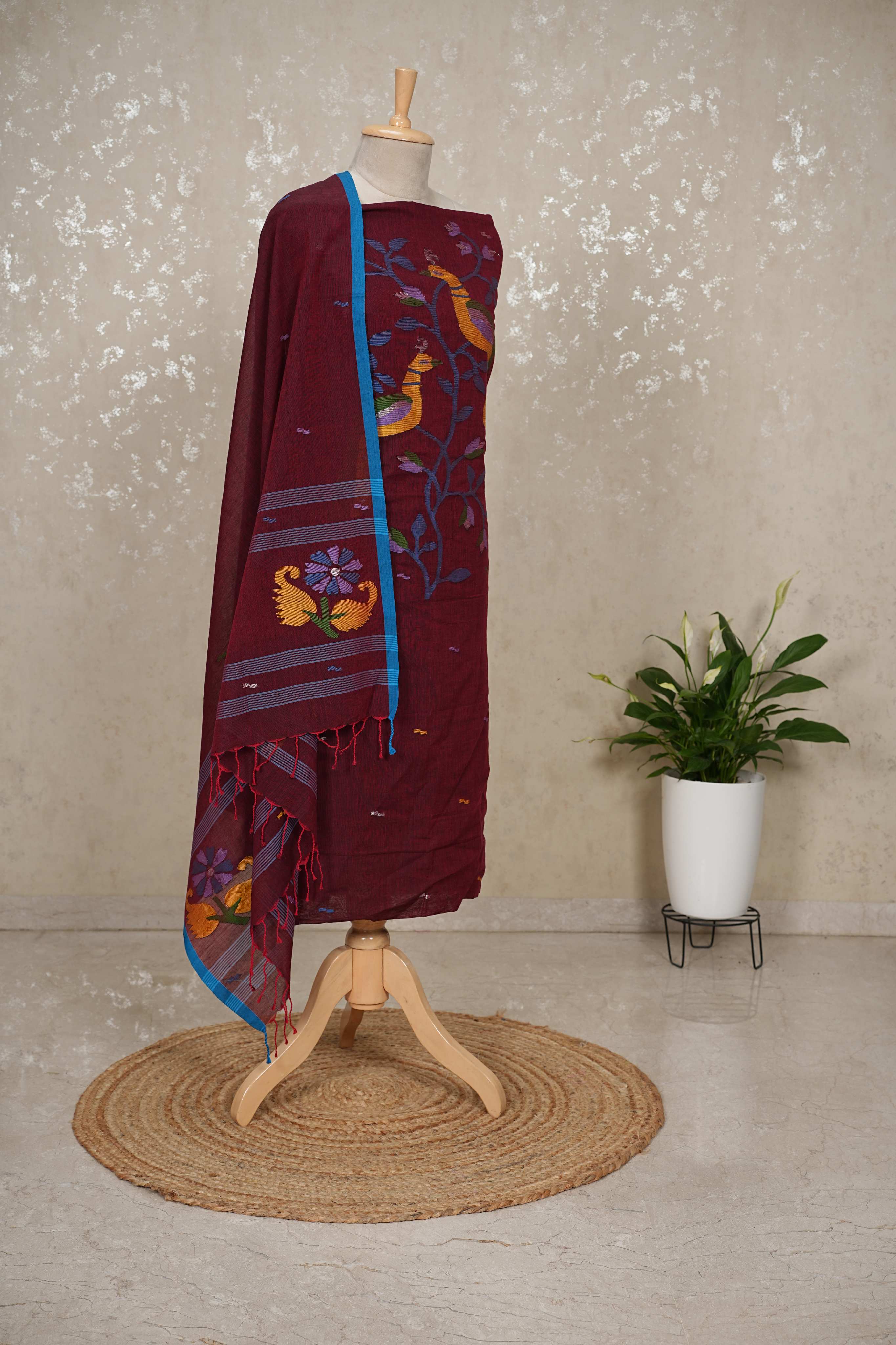 Peacock Motif mul cotton Jamdani Handloom 2-Piece Set