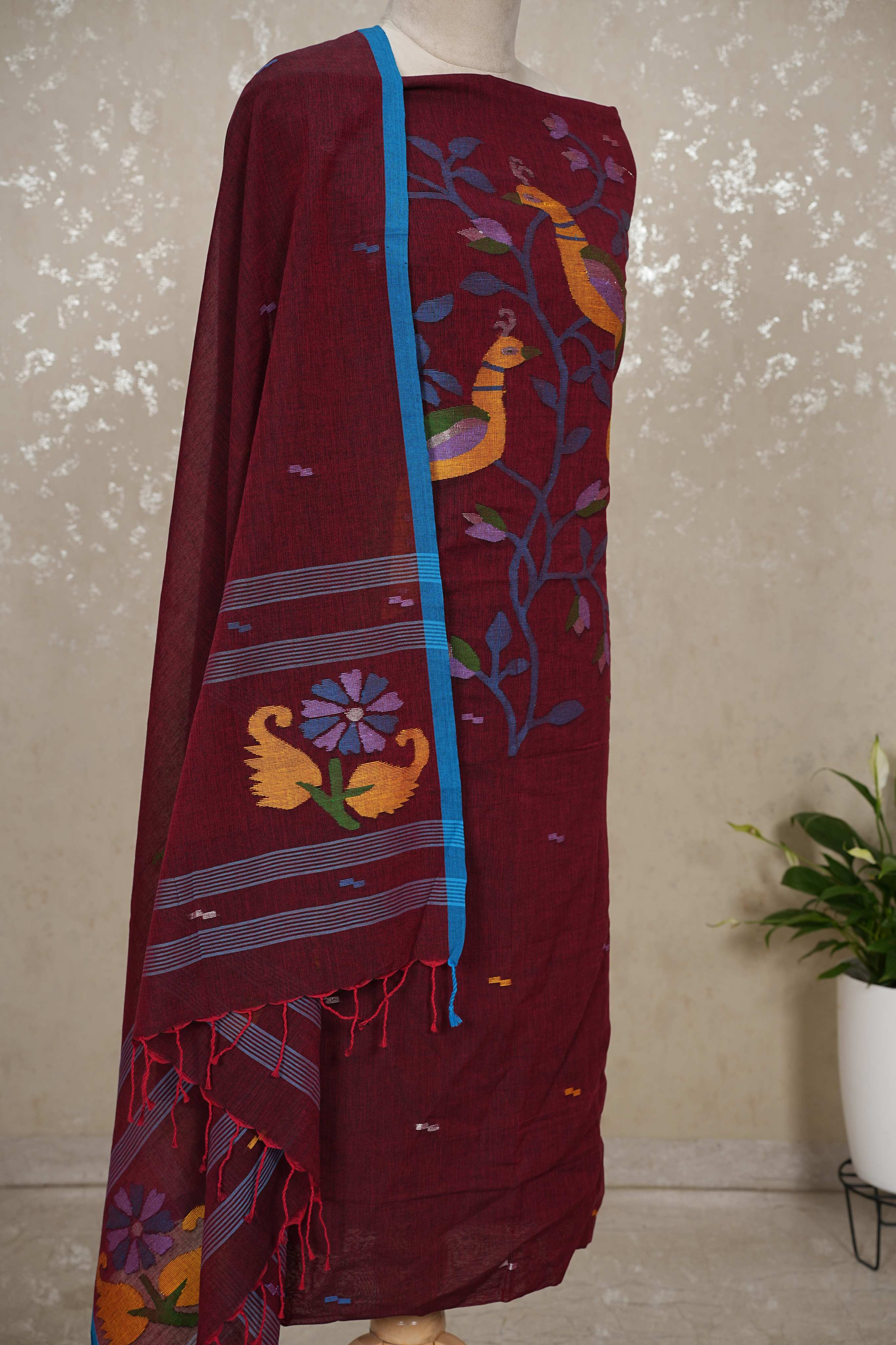 Peacock Motif mul cotton Jamdani Handloom 2-Piece Set